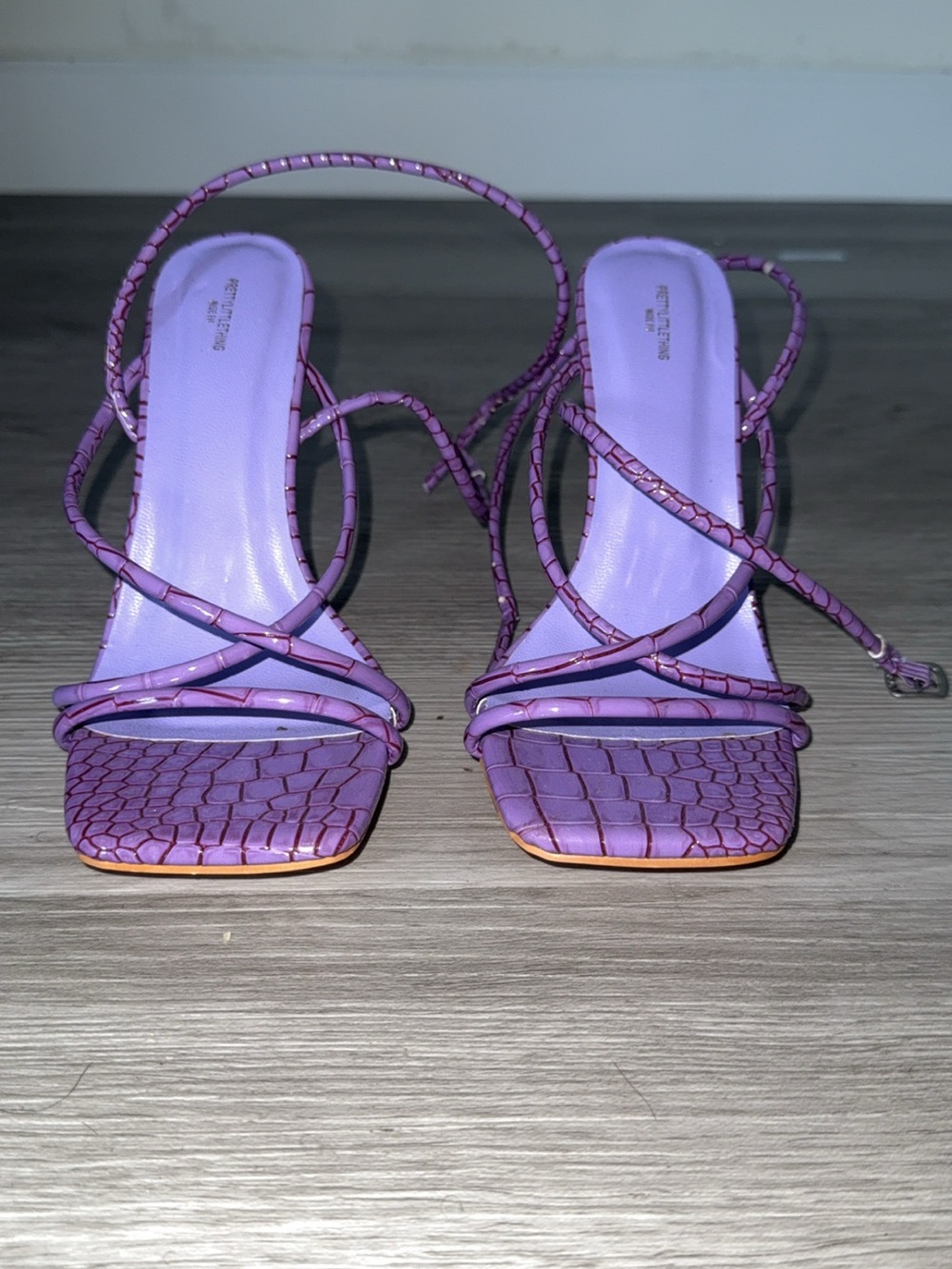 PrettyLittleThing Lilac Strappy Square-Toe Heels